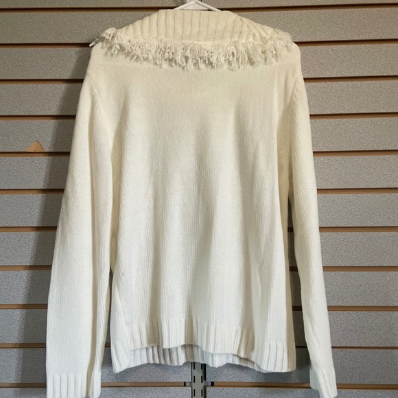 Designers Originals Cream‎ Fringe Collar Knit Sweater Womens Large - Picture 4 of 4